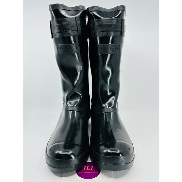 Sperry Women's Walker Atlantic Black Shine Mid Calf Rain Boots STS82562 Size 7.5 - Picture 2 of 11